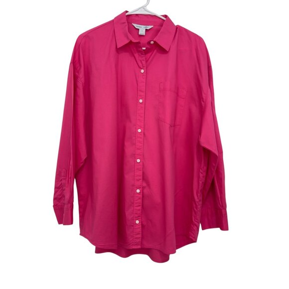 Old Navy Womens The Boyfriend Shirt Medium Pink Button-Up Collared Long Sleeve - Picture 10 of 10